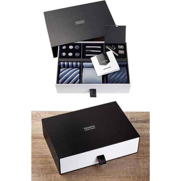 Premium Men’s Gift Tie Set Silky Necktie Pocket Squares Tie Clips Cufflinks - Picture 7 of 8